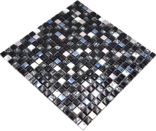 Mosaïque de verre Pierre naturelle Carreau de mosaïque Acier inoxydable noir Carreau de cuisine Salle de bain - MOS92-0304