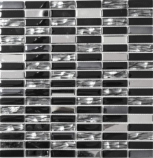 Mosaïque de verre Baguettes Carreaux de mosaïque Acier inoxydable graphite noir argenté MOS87-0301