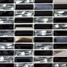 Échantillon manuel Carreau de mosaïque translucide acier inoxydable noir baguettes Mosaïque de verre Crystal acier noir verre MOS87-0301_m