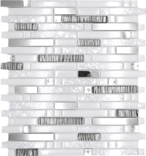 Mosaïque de verre Baguettes Carreaux de mosaïque Acier inoxydable blanc argenté MOS86-0104