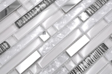 Mosaïque de verre Baguettes Carreaux de mosaïque Acier inoxydable blanc argenté MOS86-0104