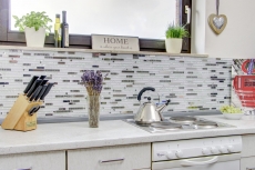 Mosaïque de verre Baguettes Carreaux de mosaïque Acier inoxydable blanc argenté MOS86-0104