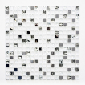 Mosaïque de verre Carreau de mosaïque en acier inoxydable blanc Carrelage de cuisine Carrelage de salle de bain - MOS92-0107