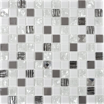 Échantillon manuel Carreau de mosaïque Translucide acier inoxydable blanc Mosaïque de verre Crystal acier blanc verre MOS63-CM-424_m