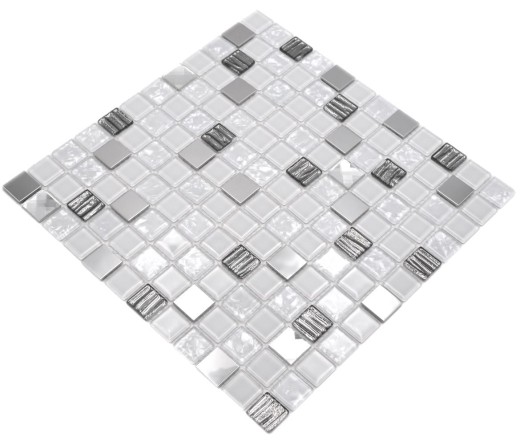 Mosaïque Carreau en acier inoxydable blanc argenté Mosaïque de verre Plaque de mosaïque MOS63-CM-424