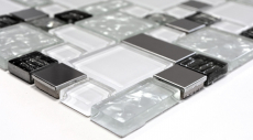 Carreau de mosaïque translucide acier inoxydable blanc combinaison de mosaïque de verre Crystal acier blanc verre MOS88-01699_f | 10 tapis de mosaïque