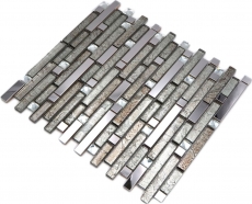 Mosaïque de verre bâtonnets Carreaux de mosaïque acier inoxydable blanc cream argent MOS86-0106
