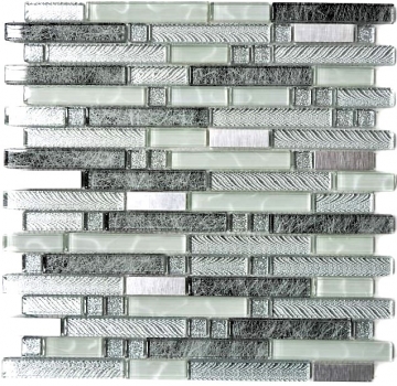 Mosaïque de verre Baguettes Carreaux de mosaïque Acier inoxydable blanc argent gris MOS87-MV698