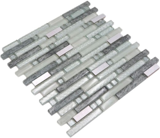 Mosaïque de verre Baguettes Carreaux de mosaïque Acier inoxydable blanc argent gris MOS87-MV698