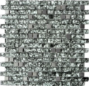 Échantillon manuel Carreau de mosaïque Translucide acier inoxydable gris vert composite Mosaïque de verre Crystal acier gris pierre vert MOS87-MV728_m