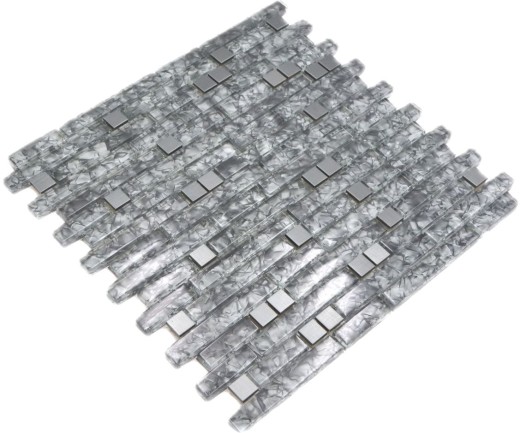 Mosaïque de verre Bâtonnets Carreaux de mosaïque Acier inoxydable Vert anthracite Vert pierre MOS87-MV728