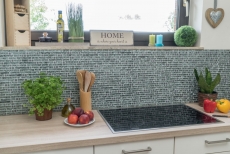 Mosaïque de verre Bâtonnets Carreaux de mosaïque Acier inoxydable Vert anthracite Vert pierre MOS87-MV728