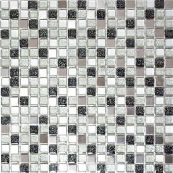Échantillon manuel Carreau de mosaïque Translucide Acier inoxydable argenté noir Mosaïque de verre Crystal Acier argenté noir MOS92-0207_m