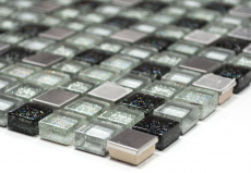 Carreau de mosaïque Translucide acier inoxydable argent noir Mosaïque de verre Crystal acier argent noir MOS92-0207_f