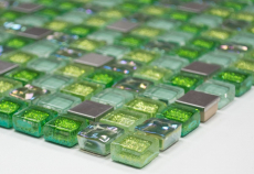 Échantillon manuel Carreau de mosaïque Translucide acier inoxydable vert Mosaïque de verre Crystal acier vert MOS92-0506_m