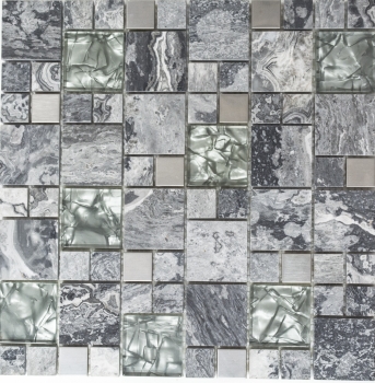 Échantillon manuel Carreau de mosaïque Translucide inox gris Combinaison mosaïque de verre Crystal pierre acier gris MOS88-0204_m