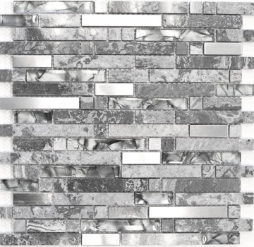 Échantillon manuel Carreau de mosaïque Translucide acier inoxydable gris composite Mosaïque de verre Crystal pierre acier gris MOS87-MV778_m