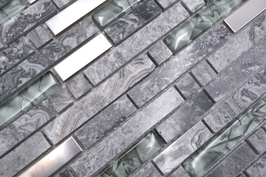 Mosaïque de verre Pierre naturelle Bâtons de marbre Carreau de mosaïque Acier inoxydable gris anthracite argent Protection anti-éclaboussures Carreau mural WC - MOS87-MV778