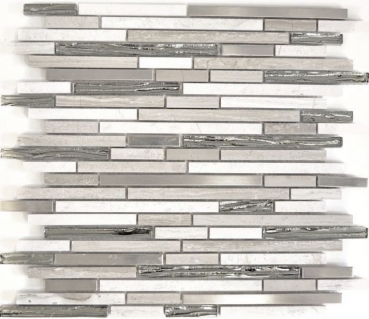 Échantillon manuel Carreau de mosaïque Translucide inox blanc Bois composite Mosaïque de verre Crystal pierre acier wood white MOS86-SV85_m