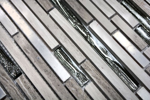 Mosaïque de verre Pierre naturelle Bâtons acier inoxydable Marbre gris blanc gris clair argent Parement mural cuisine salle de bain WC - MOS86-SV85