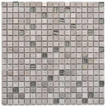 Carreau de mosaïque Translucide acier inoxydable gris blanc Mosaïque de verre Crystal pierre acier wood white MOS92-2002_f
