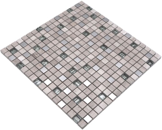 Mosaïque de verre Pierre naturelle Carreau de mosaïque Acier inoxydable gris blanc beige argent Marbre Carrelage salle de bain - MOS92-2002