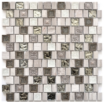 Mosaïque Carreau composite Résine Céramique gris blanc gris clair crème beige Multiformat Mosaïque de verre Carreaux - MOS82-2002