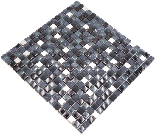 Mosaïque de verre Pierre naturelle Carreau de mosaïque Acier inoxydable noir anthracite gris foncé argent Carreau de cuisine - MOS92-0203