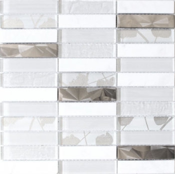 Plaquette Rectangle Carreaux de mosaïque Mosaïque de verre Acier inoxydable Pierre naturelle blanc argent Carreau de douche Salle de bain WC - MOS87-11X