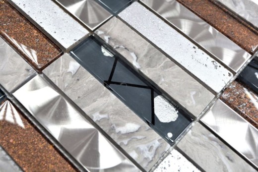 Plaquette Rectangle Carreaux Mosaïque de verre Acier inoxydable Résine gris anthracite marron Carrelage mur Cuisine Salle de bains - MOS87-24X