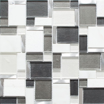 Pierre naturelle Mosaïque de verre Carreaux de mosaïque aluminium blanc anthracite gris boue Carreaux muraux salle de bain - MOS49-FK02