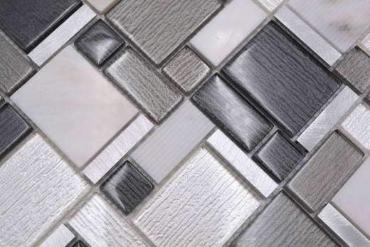 Pierre naturelle Mosaïque de verre Carreaux de mosaïque aluminium blanc anthracite gris boue Carreaux muraux salle de bain - MOS49-FK02
