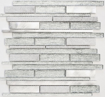 Échantillon manuel Carreau de mosaïque Translucide aluminium blanc argent noir composite Mosaïque de verre Crystal pierre aluminium blanc argent MOS49-GV64_m
