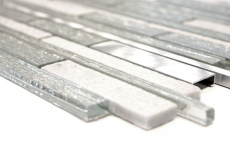 Carreau de mosaïque fond de cuisine translucide aluminium blanc argent noir composite mosaïque de verre Crystal pierre alu blanc argent MOS49-GV64_f