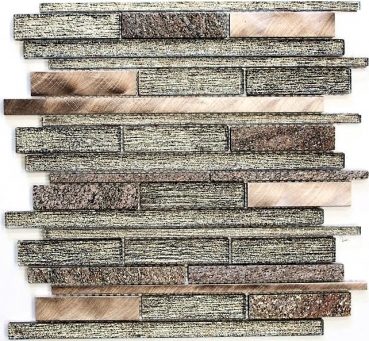 Échantillon manuel Carreau de mosaïque Translucide aluminium beige cuivre composite Mosaïque de verre Crystal pierre alu beige cuivre MOS49-GV74_m