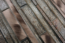 Échantillon manuel Carreau de mosaïque Translucide aluminium beige cuivre composite Mosaïque de verre Crystal pierre alu beige cuivre MOS49-GV74_m