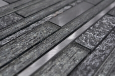Mosaïque de verre Pierre naturelle Bâtons Carreaux de mosaïque Aluminium noir anthracite gris foncé Protection contre les éclaboussures Parement mural - MOS49-GV84