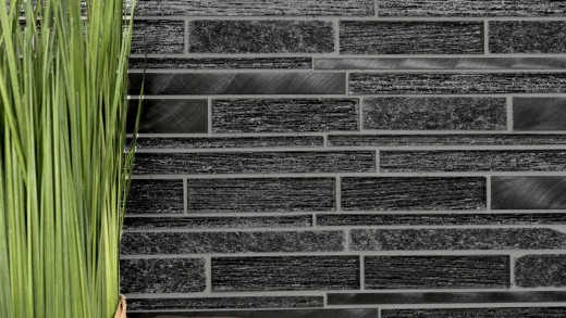 Mosaïque de verre Pierre naturelle Bâtons Carreaux de mosaïque Aluminium noir anthracite gris foncé Protection contre les éclaboussures Parement mural - MOS49-GV84
