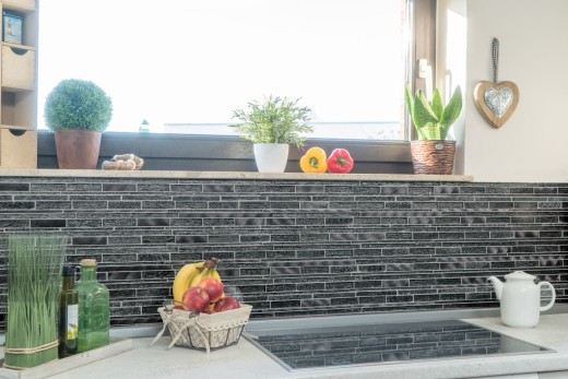Mosaïque de verre Pierre naturelle Bâtons Carreaux de mosaïque Aluminium noir anthracite gris foncé Protection contre les éclaboussures Parement mural - MOS49-GV84