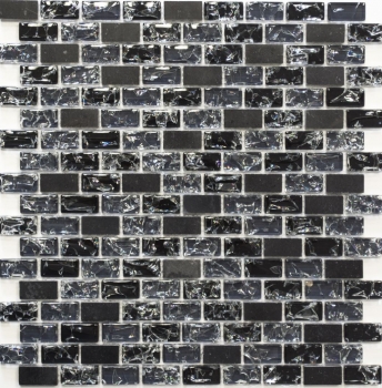 Motif manuel Carreau de mosaïque Translucide noir Brick Mosaïque de verre Crystal Pierre noire MOS87-b1128_m