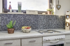 Mosaïque Baguettes composites Pierre naturelle Carreau de mosaïque noir anthracite Brick Mosaïque de verre Verre brisé Marbre Fond de cuisine Salle de bain - MOS87-b1128
