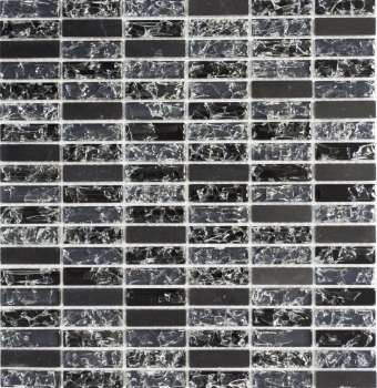 Lames Rectangle Carreaux de mosaïque Mosaïque de verre Aspect brisé Bâtons noirs Marbre Pierre naturelle Verre brisé Carrelage Cuisine WC - MOS87-s1228