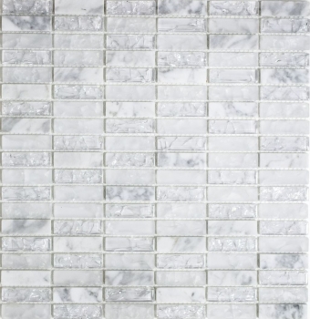Plaquette Rectangle Carreaux Mosaïque de verre blanc Mosaïque de cassure Marbre Pierre naturelle Dos de cuisine - MOS87-s1211