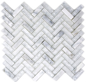 Motif manuel Carreau de mosaïque translucide blanc à chevrons Mosaïque de verre Crystal pierre blanche MOS87HB-0111_m
