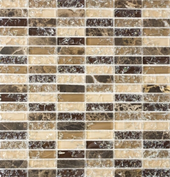 Plaquette Rectangle Carreaux Mosaïque Verre Fractionné Marbre Pierre Naturelle Marron Foncé Beige Mur Salle de Bains Cuisine WC - MOS87-S1255