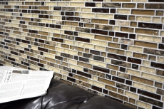 Mosaïque de verre Pierre naturelle bâtonnets Carreaux de mosaïque brun foncé beige crème verre cassé Carreau mural cuisine salle de bain WC - MOS87-V1355