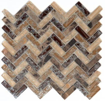 Motif main Carreau de mosaïque translucide brun foncé chevron Mosaïque de verre Crystal pierre emperador foncé MOS87HB-1355_m
