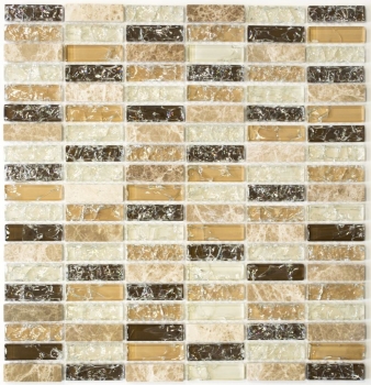 Plaquette Rectangle Carreaux Mosaïque Verre Fractionné Marbre Pierre Marron clair Beige Crème Mur Salle de bains Cuisine WC - MOS87-S1253