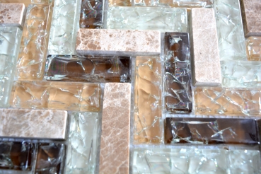 Motif main Carreau de mosaïque translucide brun clair à chevrons Mosaïque de verre Crystal pierre emperador clair MOS87HB-1253_m