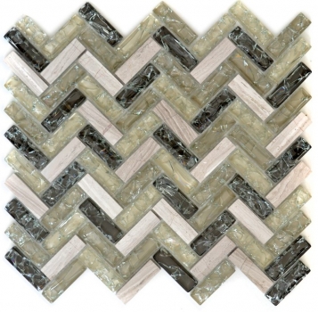Motif à main Carreau de mosaïque translucide gris-vert chevron Mosaïque de verre Crystal pierre gris-vert MOS87HB-0552_m